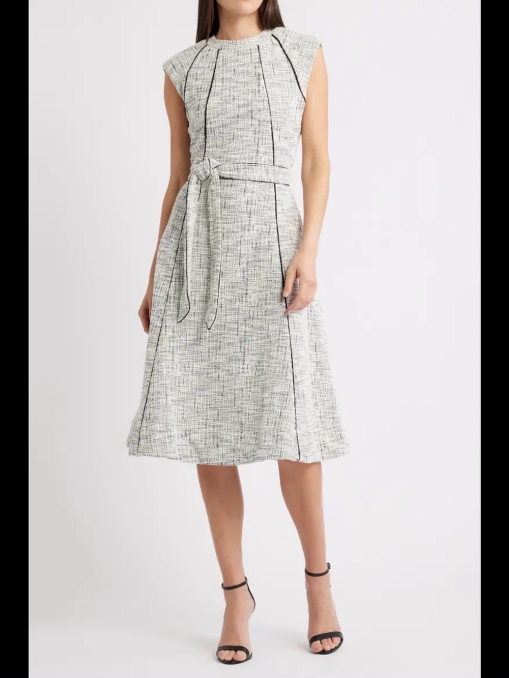 Halogen Black and Cream Tweed Textured Dress - Picture 1 of 4